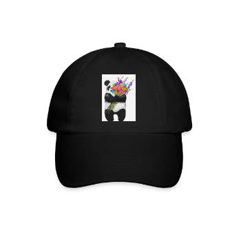 Panda mit Blumenstrauß - Baseballkappe - Schwarz/Schwarz - Vorne