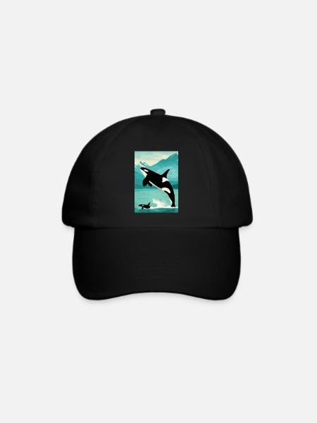 Familie der Wale - Baseballkappe - Schwarz/Schwarz
