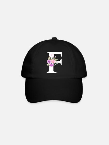 Lila Blumenbuchstabe F - Baseballkappe - Schwarz/Schwarz