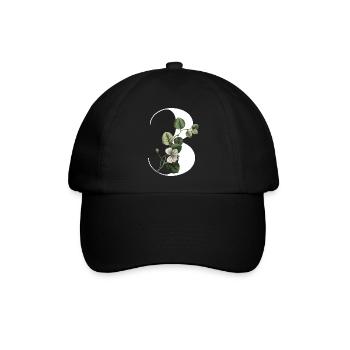 Nummer 3 Blumengrün -3. Blumengeburtstag - Baseballkappe - Schwarz/Schwarz - Vorne