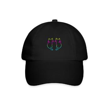 80er 90er Retro Vintage Katzen Regenbogen - Baseballkappe - Schwarz/Schwarz - Vorne