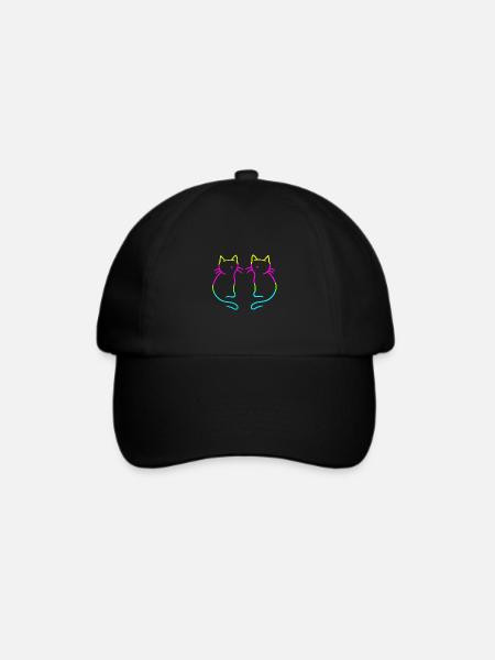 80er 90er Retro Vintage Katzen Regenbogen - Baseballkappe - Schwarz/Schwarz