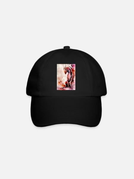 Roter Aquarell-Drache - Baseballkappe - Schwarz/Schwarz