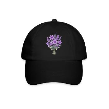Lavendel Aquarell Bouquet - Baseballkappe - Schwarz/Schwarz - Vorne