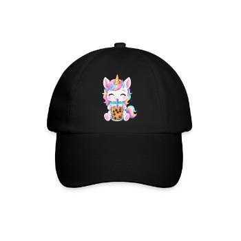 Niedlicher Einhorn mit Bubble Tea - Baseballkappe - Schwarz/Schwarz - Vorne