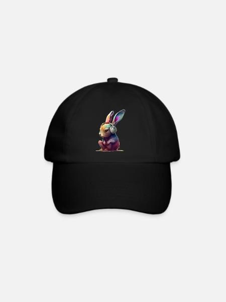 Hase mit Kopfhörern DJ - Baseballkappe - Schwarz/Schwarz