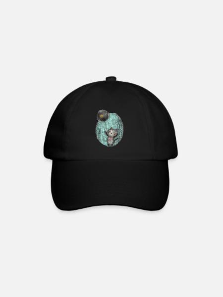 Katze mit Ballon - Baseballkappe - Schwarz/Schwarz