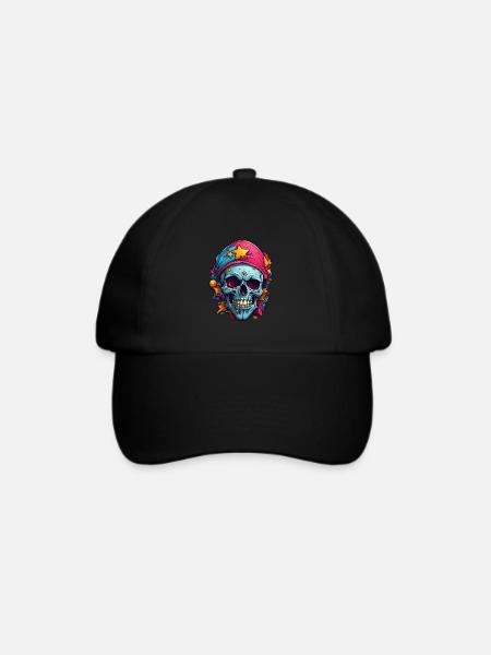 Dekorativer bunter Skull - Baseballkappe - Schwarz/Schwarz