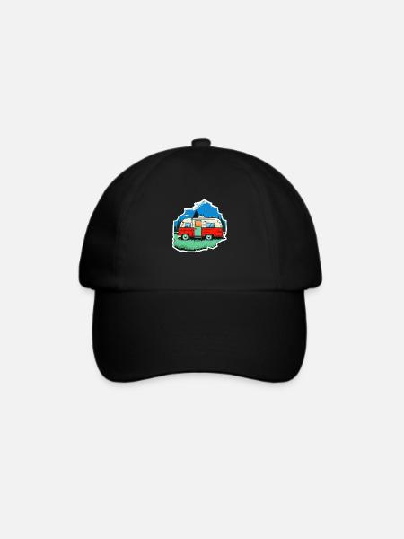 vintage camper car - Baseballkappe - Schwarz/Schwarz