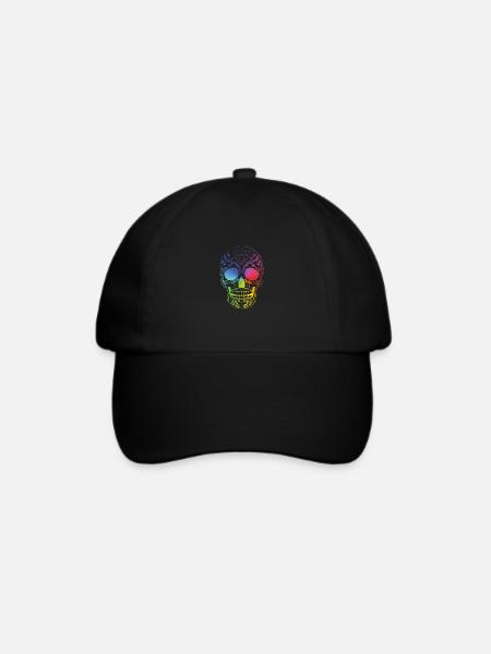 Totenkopf im Regenbogen Style - Baseballkappe - Schwarz/Schwarz