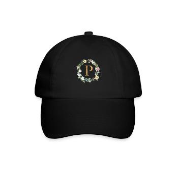 Personalisierbar Monogramm Watercolour Floral P - Baseballkappe - Schwarz/Schwarz - Vorne