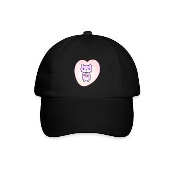 Kawaii Katze - Baseballkappe - Schwarz/Schwarz - Vorne