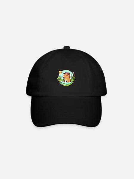 Chill Capybara in der Sonne Illustration - Baseballkappe - Schwarz/Schwarz