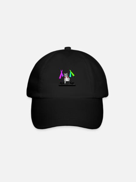 Katze als DJ - Baseballkappe - Schwarz/Schwarz