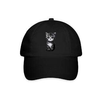 Gezeichnete Katze - Baseballkappe - Schwarz/Schwarz - Vorne