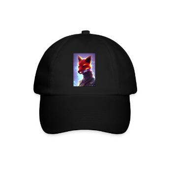 Fuchs Wildtier Cyber Neon Punk Zukunft Sci-Fi - Baseballkappe - Schwarz/Schwarz - Vorne