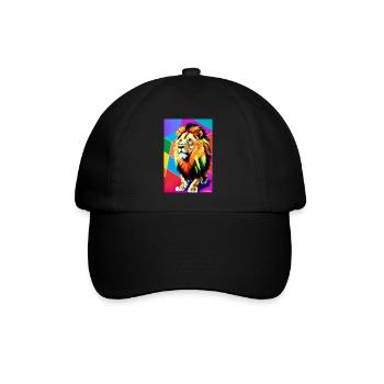Löwe Polygon Regenbogen Bunt Wildnis Wildtier - Baseballkappe - Schwarz/Schwarz - Vorne
