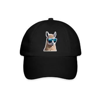 Lama mit SOnnebrille Süß Lustig Witzig - Baseballkappe - Schwarz/Schwarz - Vorne