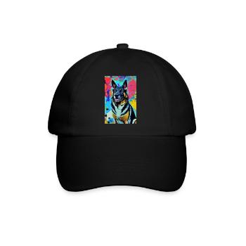 Modernes Pop-Art Print | bunt | German Shepherd - Baseballkappe - Schwarz/Schwarz - Vorne