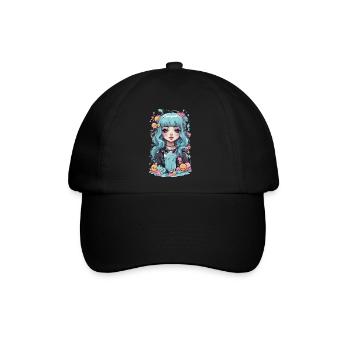 Kawaii Pastel Goth Girl Schleimiges Anime Design - Baseballkappe - Schwarz/Schwarz - Vorne