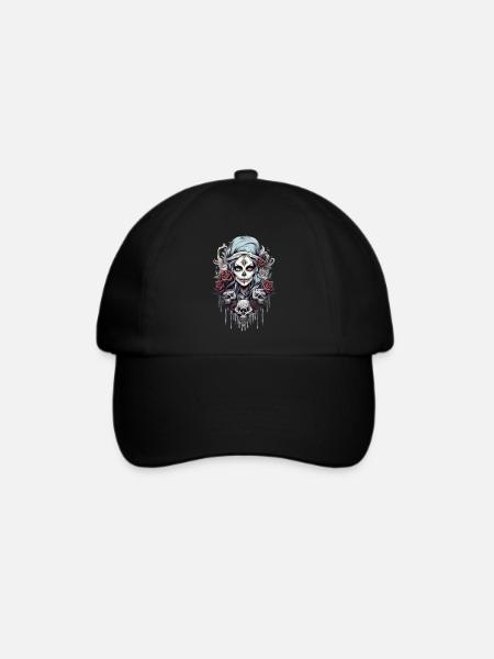 Gothic Rose Königin Illustration Grafik Schönheit - Baseballkappe - Schwarz/Schwarz