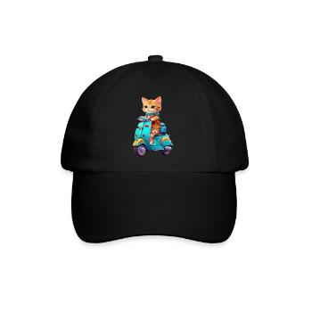 Katze fährt Roller - Baseballkappe - Schwarz/Schwarz - Vorne