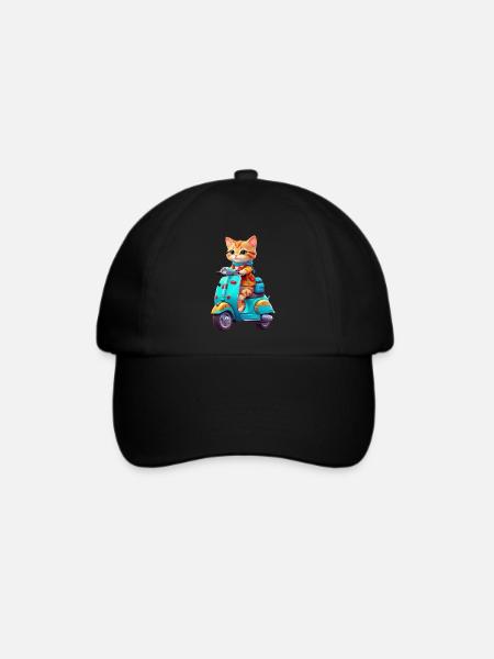 Katze fährt Roller - Baseballkappe - Schwarz/Schwarz