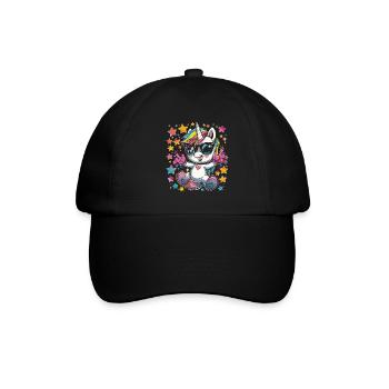 Süßes Einhorn, Bunte Einhörner - Baseballkappe - Schwarz/Schwarz - Vorne