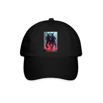 Cerberus, dreiköpfiger schwarzer Hund, leuchtende Augen - Baseballkappe - Schwarz/Schwarz - Vorne