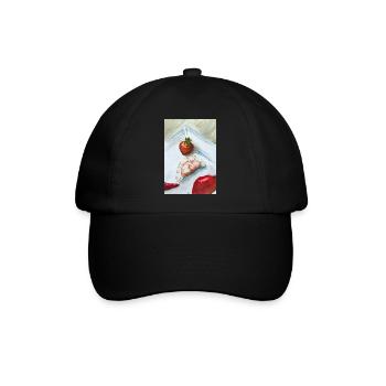 Erdbeer-Ingwer-Stillleben - Baseballkappe - Schwarz/Schwarz - Vorne
