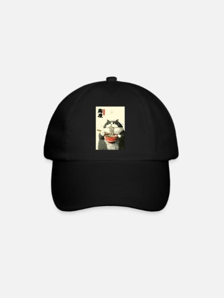 Ramen-Katzen-Ukiyo-e-Zauber - Baseballkappe - Schwarz/Schwarz