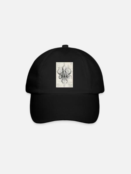 Geometrischer Oktopus-Bauplan - Baseballkappe - Schwarz/Schwarz