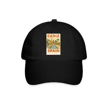 Cádiz Spanien – Aquarell Reiseposter Plaza - Baseballkappe - Schwarz/Schwarz - Vorne