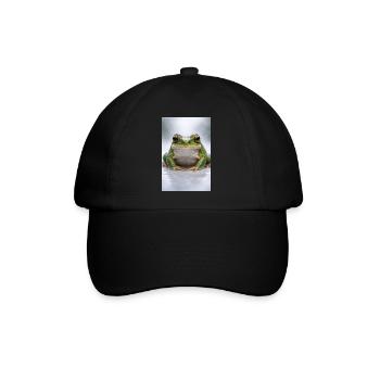 Grüner Frosch im Fokus - Baseballkappe - Schwarz/Schwarz - Vorne
