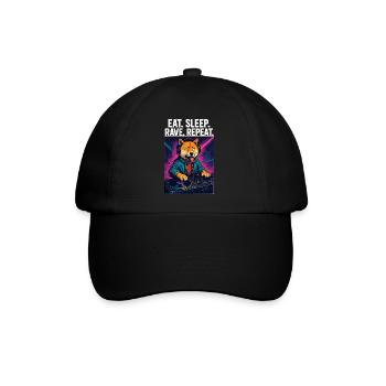 Shiba Inu DJ: Eat Sleep Rave Repeat Streetwear - Baseballkappe - Schwarz/Schwarz - Vorne