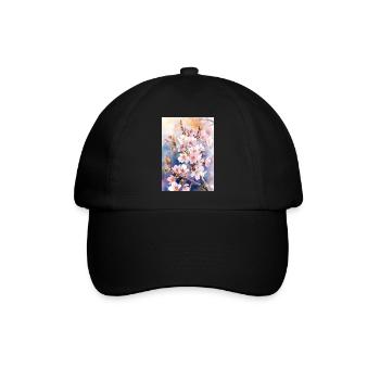 Aquarellfarben pastellfarbene Kirschblüten - Baseballkappe - Schwarz/Schwarz - Vorne