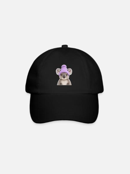 Knuffiger Koala mit Lavendel-Mütze - Baseballkappe - Schwarz/Schwarz