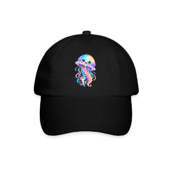 Kawaii Mehrfarbige Qualle – Niedliches Meerestier - Baseballkappe - Schwarz/Schwarz - Vorne