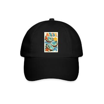 Erleben Sie Aitutaki in der Retro-Lagune der Cookinseln - Baseballkappe - Schwarz/Schwarz - Vorne