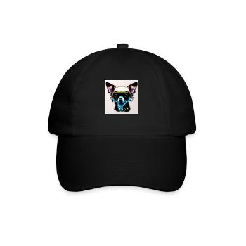 Chihuahua futuristisch mit Brille - Baseballkappe - Schwarz/Schwarz - Vorne