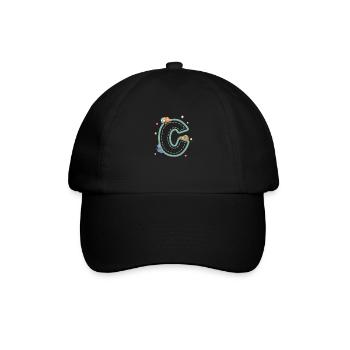 Fahrzeug Buchstabe c - personalisiertes Kindergeschenk - Baseballkappe - Schwarz/Schwarz - Vorne