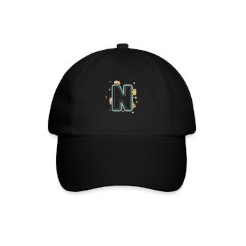 Buchstabe n Fahrzeug - personalisiertes Kindergeschenk - Baseballkappe - Schwarz/Schwarz - Vorne