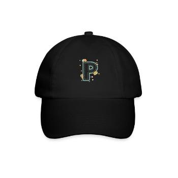 Buchstabe p Fahrzeug - personalisiertes Kindergeschenk - Baseballkappe - Schwarz/Schwarz - Vorne