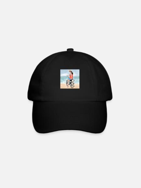 Frau auf dem Moped - Baseballkappe - Schwarz/Schwarz