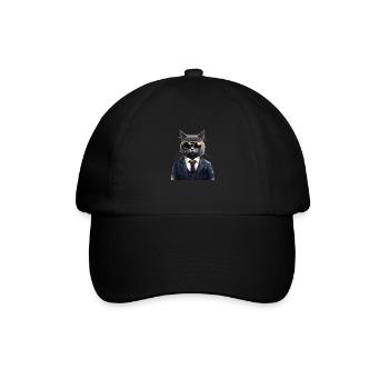 Katze in Anzug - Baseballkappe - Schwarz/Schwarz - Vorne