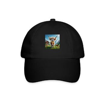 Highland cow with large impressive horns - Baseballkappe - Schwarz/Schwarz - Vorne