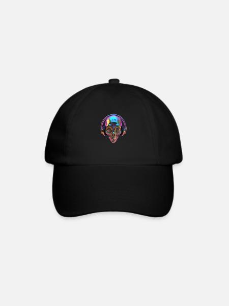 Chromatischer Alien-Kopf mit Kopfhörern - Baseballkappe - Schwarz/Schwarz