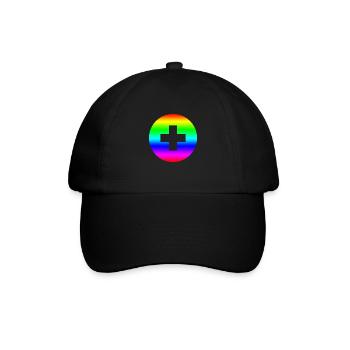 Runder Regenbogen plus Kreuz - Baseballkappe - Schwarz/Schwarz - Vorne