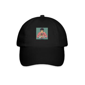 80er Jahre Anime Typ beruhigender hochwertiger Modedruck - Baseballkappe - Schwarz/Schwarz - Vorne