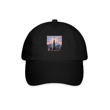 Städtische Mystik bei Sonnenuntergang - Baseballkappe - Schwarz/Schwarz - Vorne